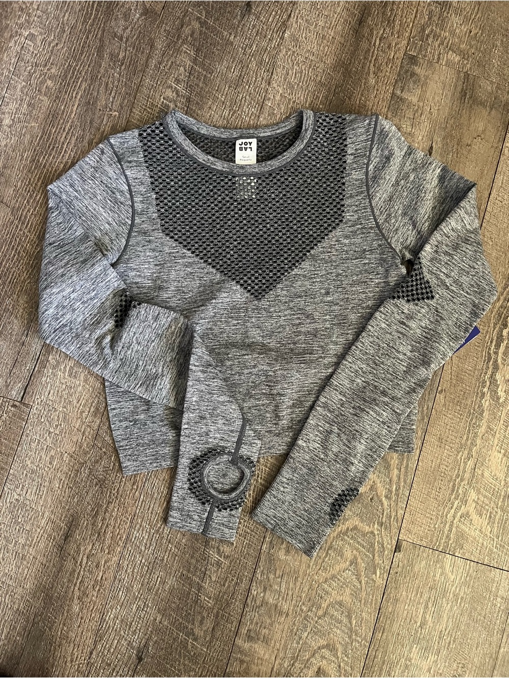 JoyLab Gray Long Sleeve Seamless Top with Mesh Insets